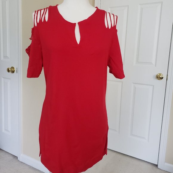 Slashed T-shirt - RED - Picture 2 of 4